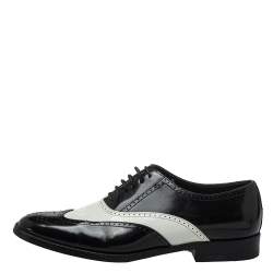 Pre Owned Saint Laurent Black/White Patent Leather Oxfords Size 37.5