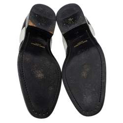 Pre Owned Saint Laurent Black/White Patent Leather Oxfords Size 37.5