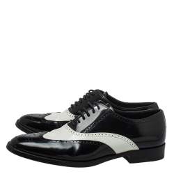 Pre Owned Saint Laurent Black/White Patent Leather Oxfords Size 37.5