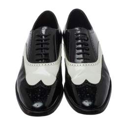 Pre Owned Saint Laurent Black/White Patent Leather Oxfords Size 37.5