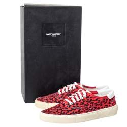 Saint Laurent Red/Black Leopard Print Canvas Skate Low Top Sneakers Size 40.5