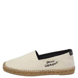 Saint Laurent Paris Off-White Canvas Embroidered Espadrille Flats Size 41