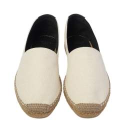 Saint Laurent Paris Off-White Canvas Embroidered Espadrille Flats Size 41