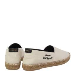 Saint Laurent Paris Off-White Canvas Embroidered Espadrille Flats Size 41