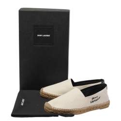 Saint Laurent Paris Off-White Canvas Embroidered Espadrille Flats Size 41