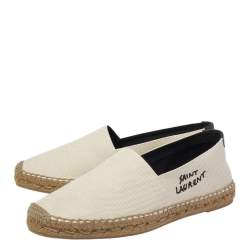 Saint Laurent Paris Off-White Canvas Embroidered Espadrille Flats Size 41