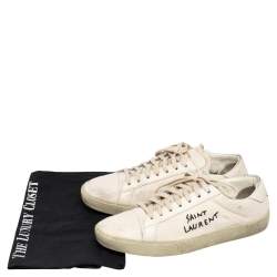 Saint Laurent White Canvas  And Leather Court Classic Low Top Sneakers Size 42