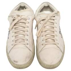 Saint Laurent White Canvas  And Leather Court Classic Low Top Sneakers Size 42