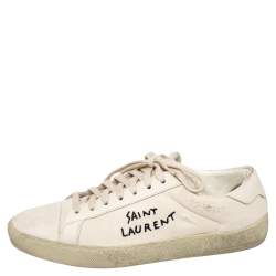 Saint Laurent White Canvas  And Leather Court Classic Low Top Sneakers Size 42
