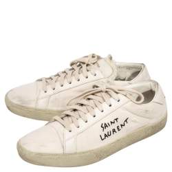 Saint Laurent White Canvas  And Leather Court Classic Low Top Sneakers Size 42