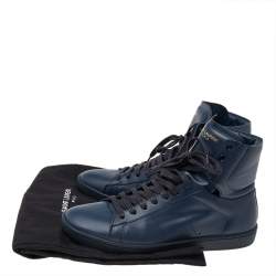 Pre Owned Saint Laurent Blue Leather Signature Court Classic SL/01H High Top Sneakers Size 42