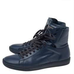 Pre Owned Saint Laurent Blue Leather Signature Court Classic SL/01H High Top Sneakers Size 42