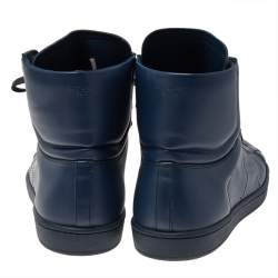 Pre Owned Saint Laurent Blue Leather Signature Court Classic SL/01H High Top Sneakers Size 42