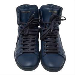 Pre Owned Saint Laurent Blue Leather Signature Court Classic SL/01H High Top Sneakers Size 42