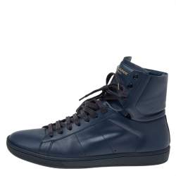 Pre Owned Saint Laurent Blue Leather Signature Court Classic SL/01H High Top Sneakers Size 42