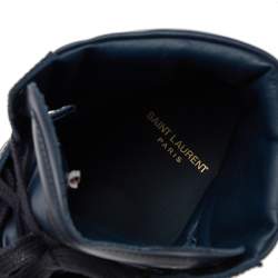 Pre Owned Saint Laurent Blue Leather Signature Court Classic SL/01H High Top Sneakers Size 42