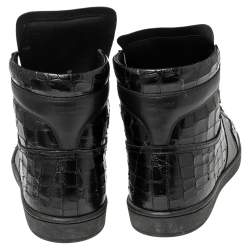 Pre Owned Saint Laurent Black Croc Embossed Leather High-Top Sneakers Size 42.5