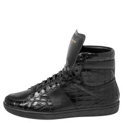 Pre Owned Saint Laurent Black Croc Embossed Leather High-Top Sneakers Size 42.5