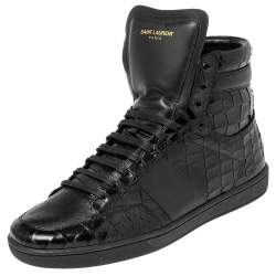Pre Owned Saint Laurent Black Croc Embossed Leather High-Top Sneakers Size 42.5