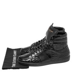 Pre Owned Saint Laurent Black Croc Embossed Leather High-Top Sneakers Size 42.5