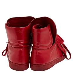 مملوكة مسبقًا حذاء رياضي سان لوران كورت كلاسيك SL/01H جلد أحمر بالشعار عنق مرتفع مقاس 41