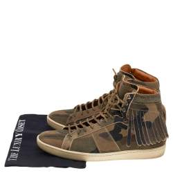Saint Laurent Camouflage Suede Signature Court Classic SL/18H High Top Fringe Sneakers Size 41