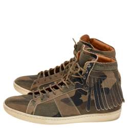 Saint Laurent Camouflage Suede Signature Court Classic SL/18H High Top Fringe Sneakers Size 41