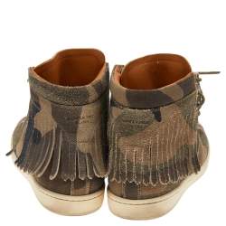 Saint Laurent Camouflage Suede Signature Court Classic SL/18H High Top Fringe Sneakers Size 41