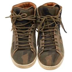 Saint Laurent Camouflage Suede Signature Court Classic SL/18H High Top Fringe Sneakers Size 41