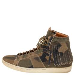 Saint Laurent Camouflage Suede Signature Court Classic SL/18H High Top Fringe Sneakers Size 41
