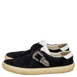Saint Laurent Black/White Suede And Leather Buckle Slip On Sneakers Size 43