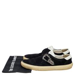 Saint Laurent Black/White Suede And Leather Buckle Slip On Sneakers Size 43