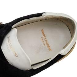 Saint Laurent Black/White Suede And Leather Buckle Slip On Sneakers Size 43