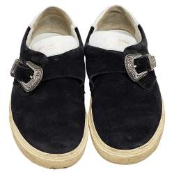 Saint Laurent Black/White Suede And Leather Buckle Slip On Sneakers Size 43