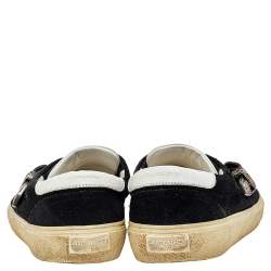 Saint Laurent Black/White Suede And Leather Buckle Slip On Sneakers Size 43