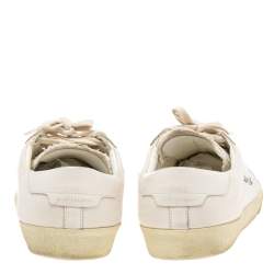 مملوكة مسبقًا Saint Laurent White Canvas and Leather Court Classic Low-Top Sneakers Size 43