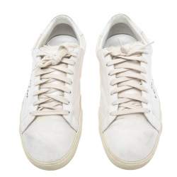 مملوكة مسبقًا Saint Laurent White Canvas and Leather Court Classic Low-Top Sneakers Size 43