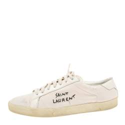 مملوكة مسبقًا Saint Laurent White Canvas and Leather Court Classic Low-Top Sneakers Size 43