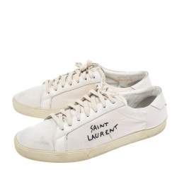 مملوكة مسبقًا Saint Laurent White Canvas and Leather Court Classic Low-Top Sneakers Size 43