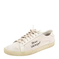 مملوكة مسبقًا Saint Laurent White Canvas and Leather Court Classic Low-Top Sneakers Size 43