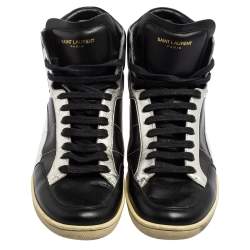 Saint Laurent Black/Silver Leather Star High Top Sneakers Size 42