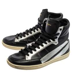 Saint Laurent Black/Silver Leather Star High Top Sneakers Size 42