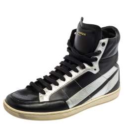 Saint Laurent Black/Silver Leather Star High Top Sneakers Size 42
