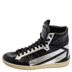 Saint Laurent Black/Silver Leather Star High Top Sneakers Size 42