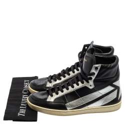Saint Laurent Black/Silver Leather Star High Top Sneakers Size 42
