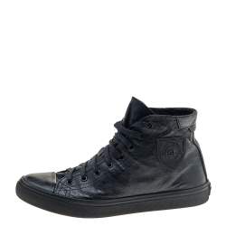 Pre Owned حذاء رياضي سان لوران جلد أسود عنق مرتفع مقاس 39