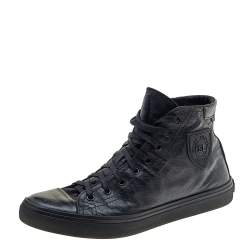 Pre Owned حذاء رياضي سان لوران جلد أسود عنق مرتفع مقاس 39