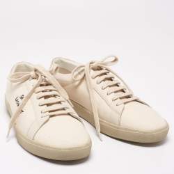 Saint Laurent White Canvas And Leather Court Classic Low-Top Sneakers Size 43