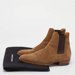 Saint Laurent Brown Suede And Stretch Band Chelsea Ankle Boots Size 42