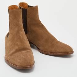 Saint Laurent Brown Suede And Stretch Band Chelsea Ankle Boots Size 42